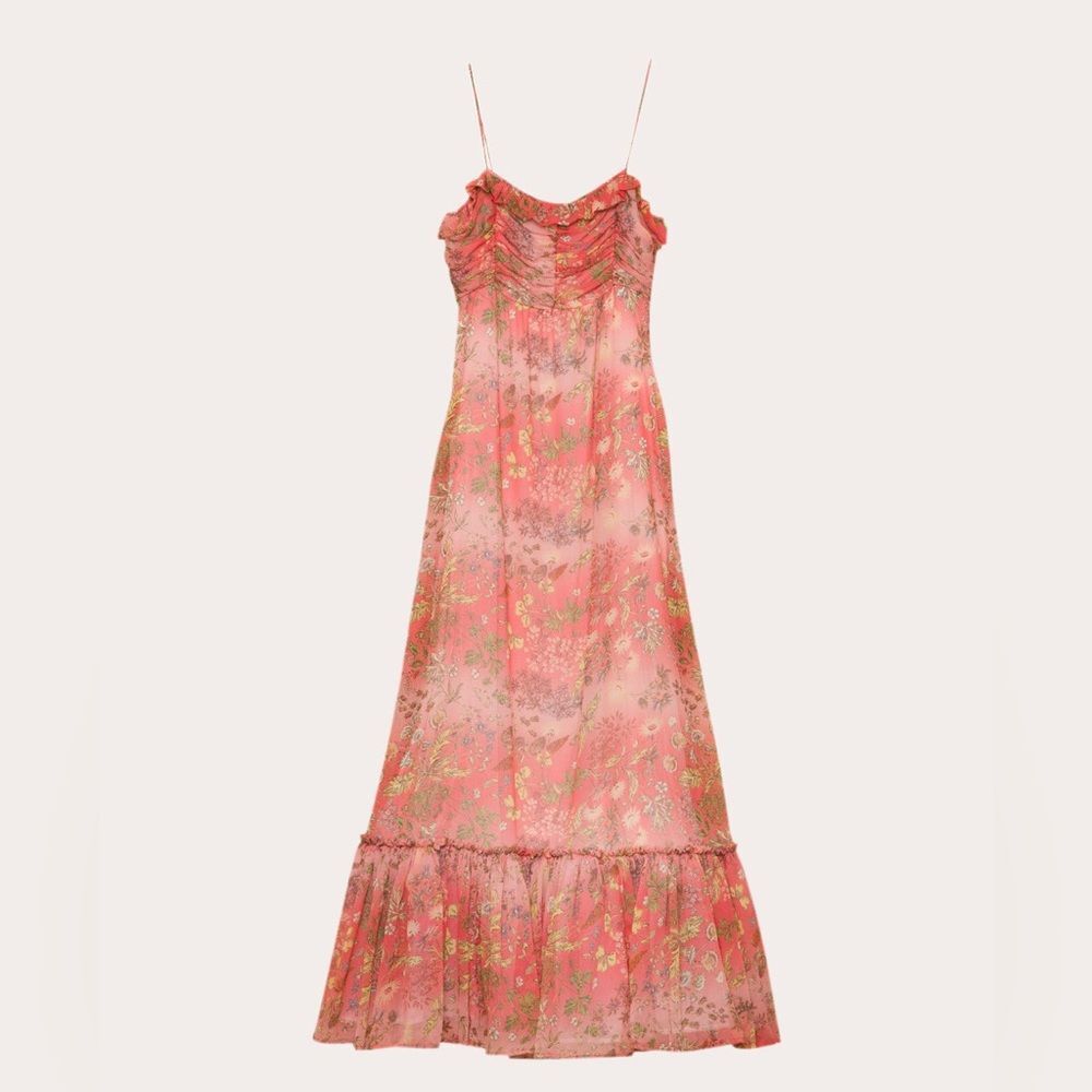 byTiMo Chiffon Strap Maxi Dress Salmon Bright Field Sleeveless Size XS NWOT - Picture 7 of 16